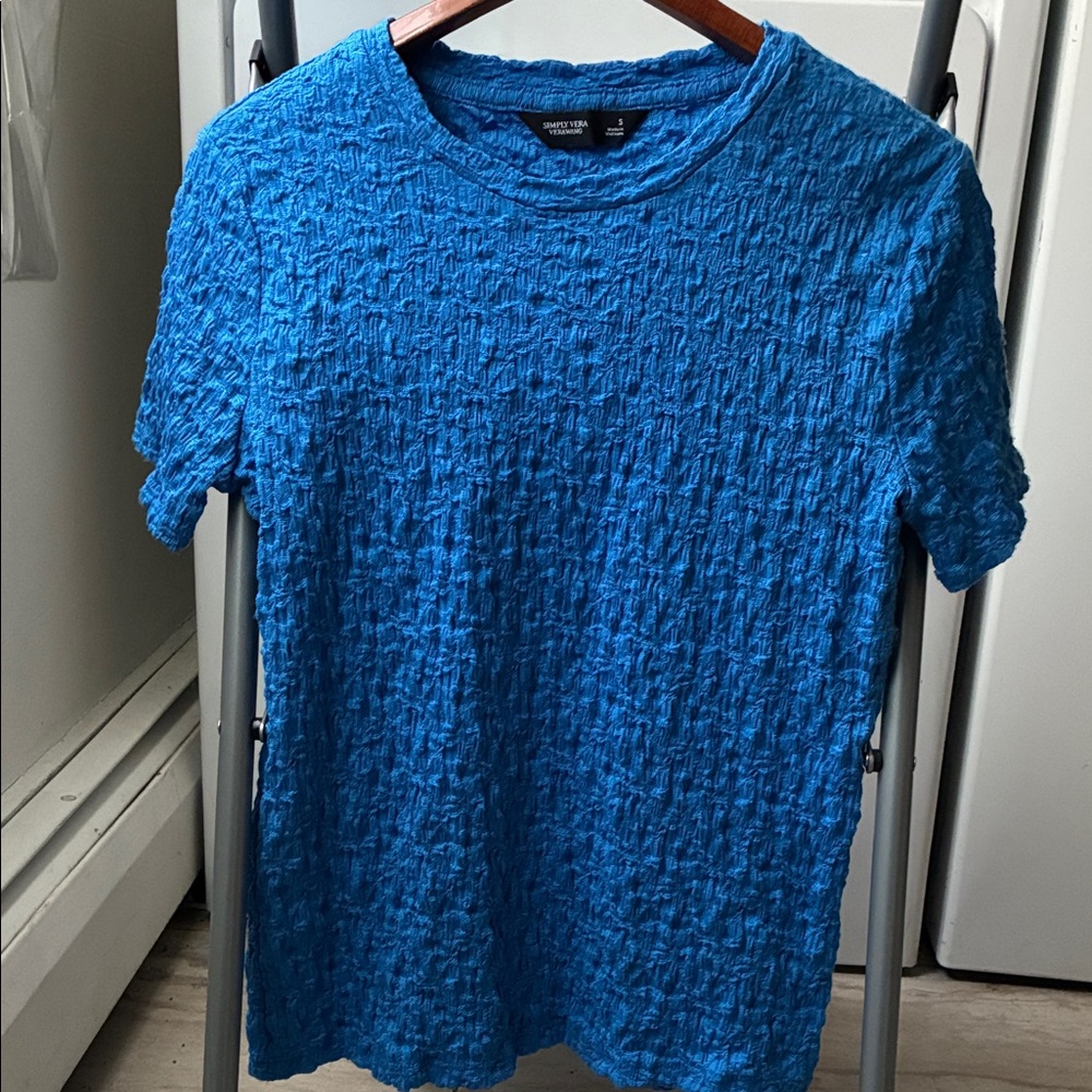 VEREWANG Express Men’s Crinkle Texture Crew Neck T-Shirt - Bright Blue